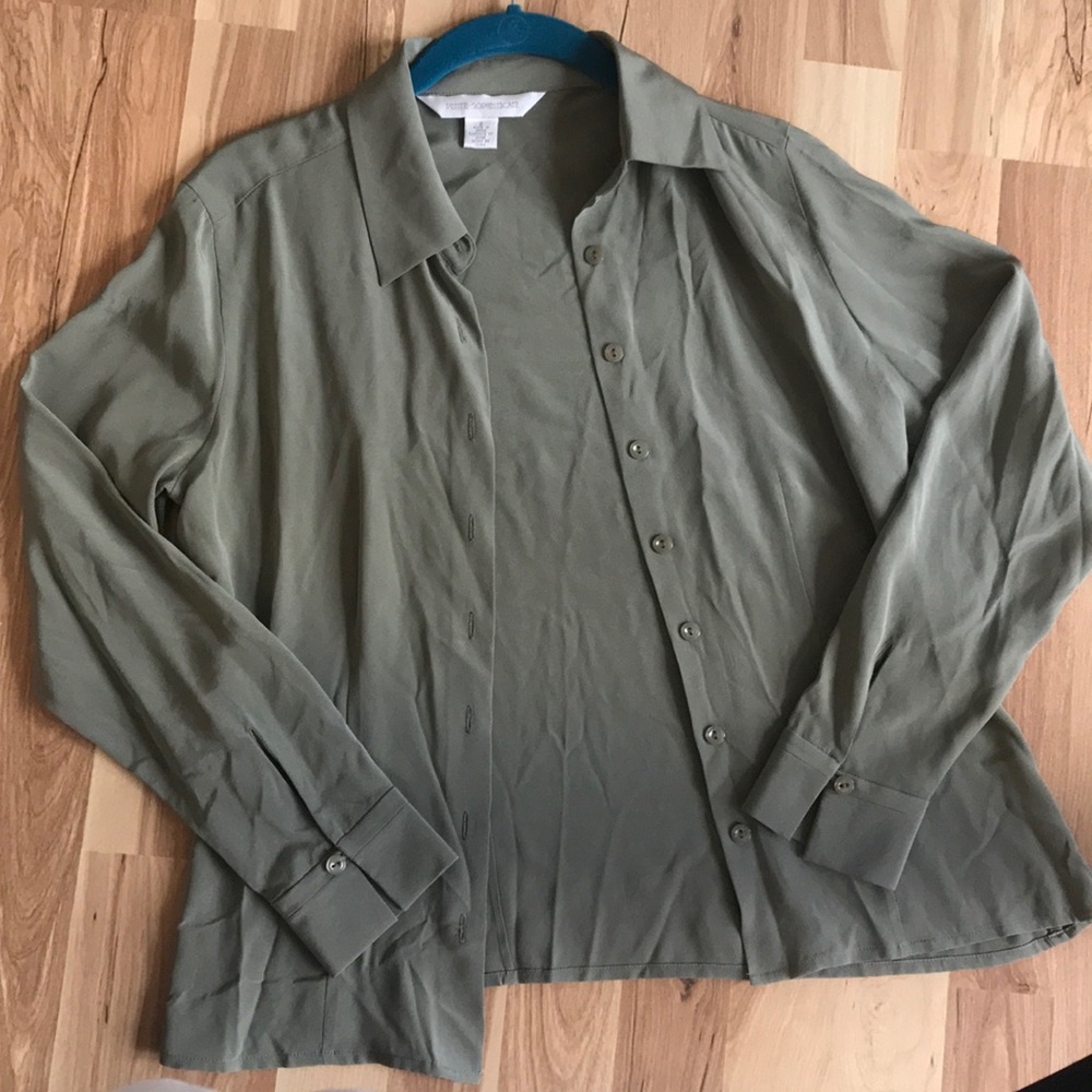 Petite Sophisticate green silk button up
